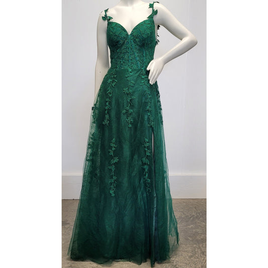 Vine Dress with Semi-Sheer Bodice Corset Back Tulle Skirt Evergreen