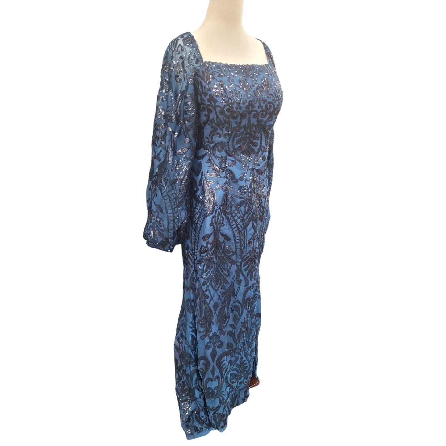 Long Sleeved Patterned Sequin Gown