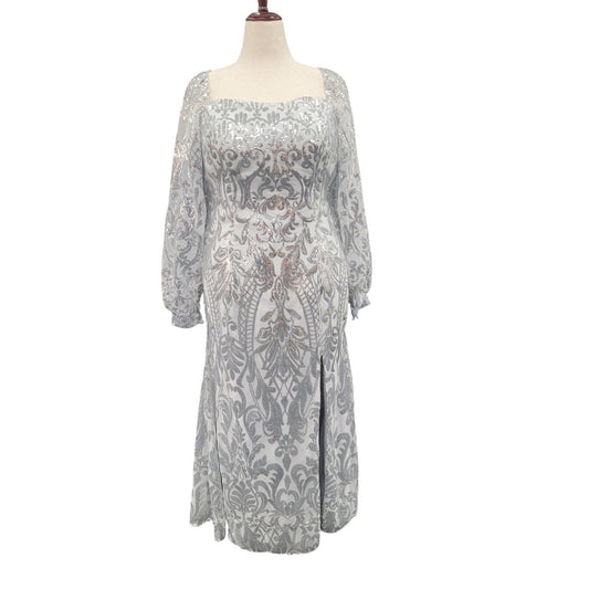 Long Sleeved Patterned Sequin Gown Size 16 XL