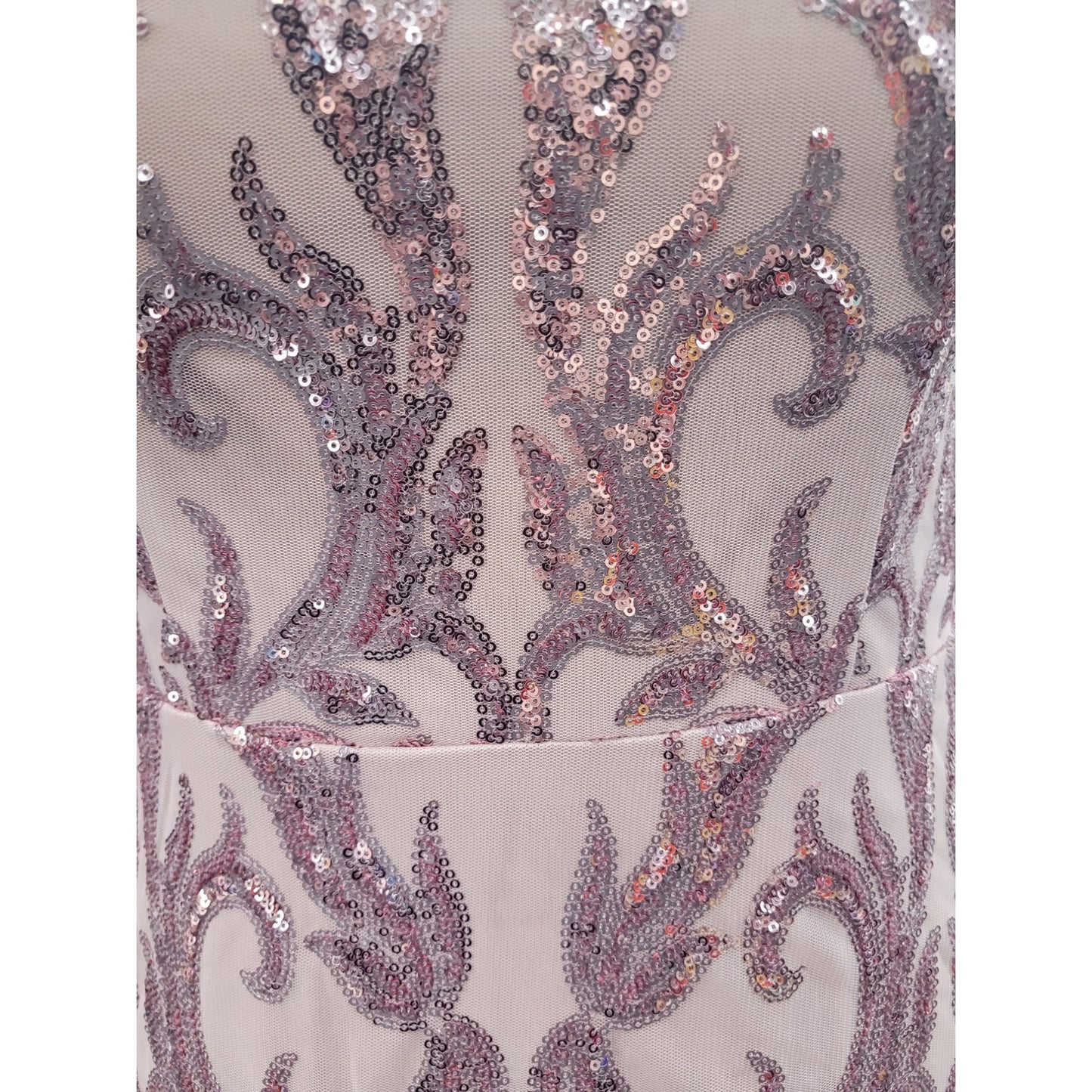 Long Sleeved Patterned Sequin Gown Size 18