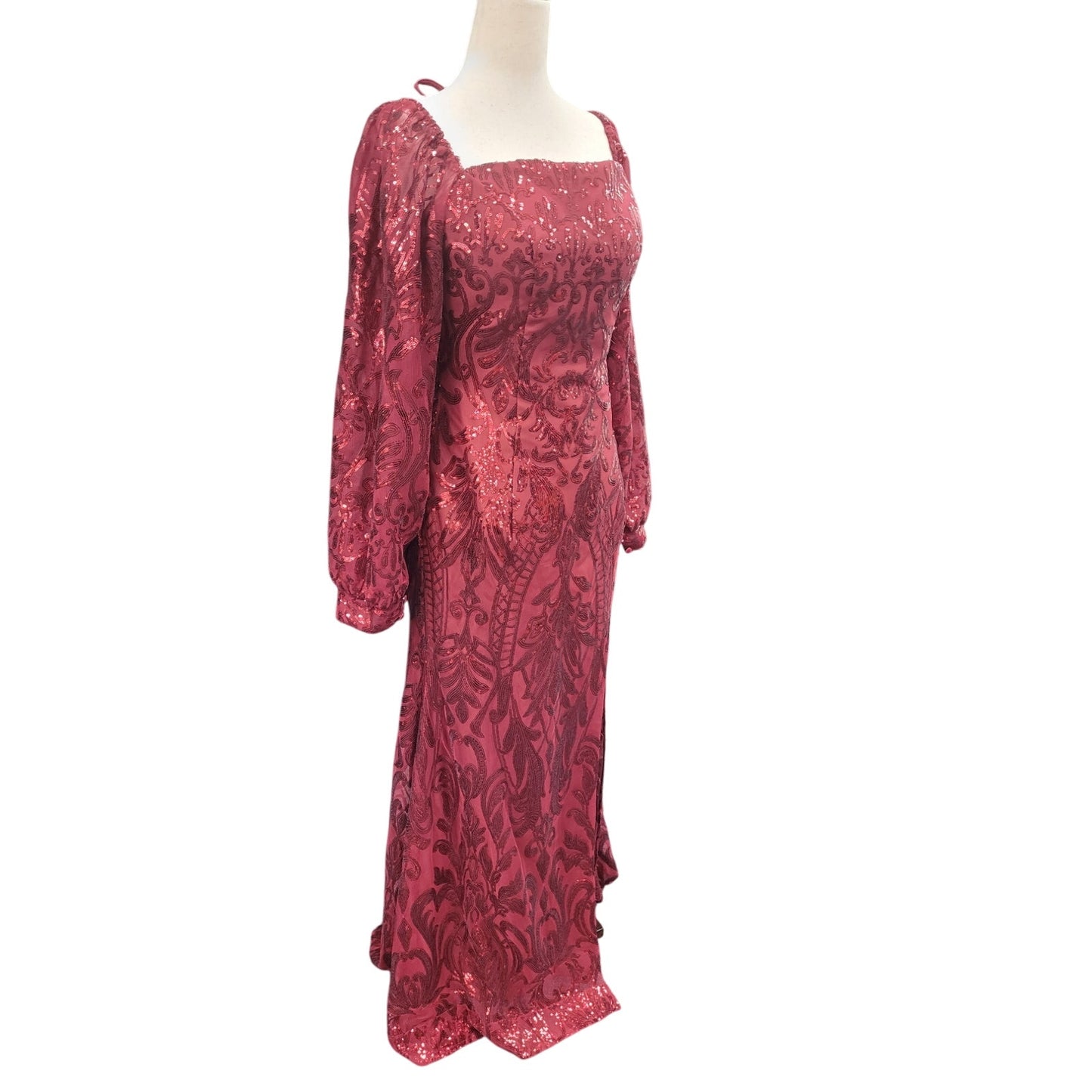 Long Sleeved Patterned Sequin Gown