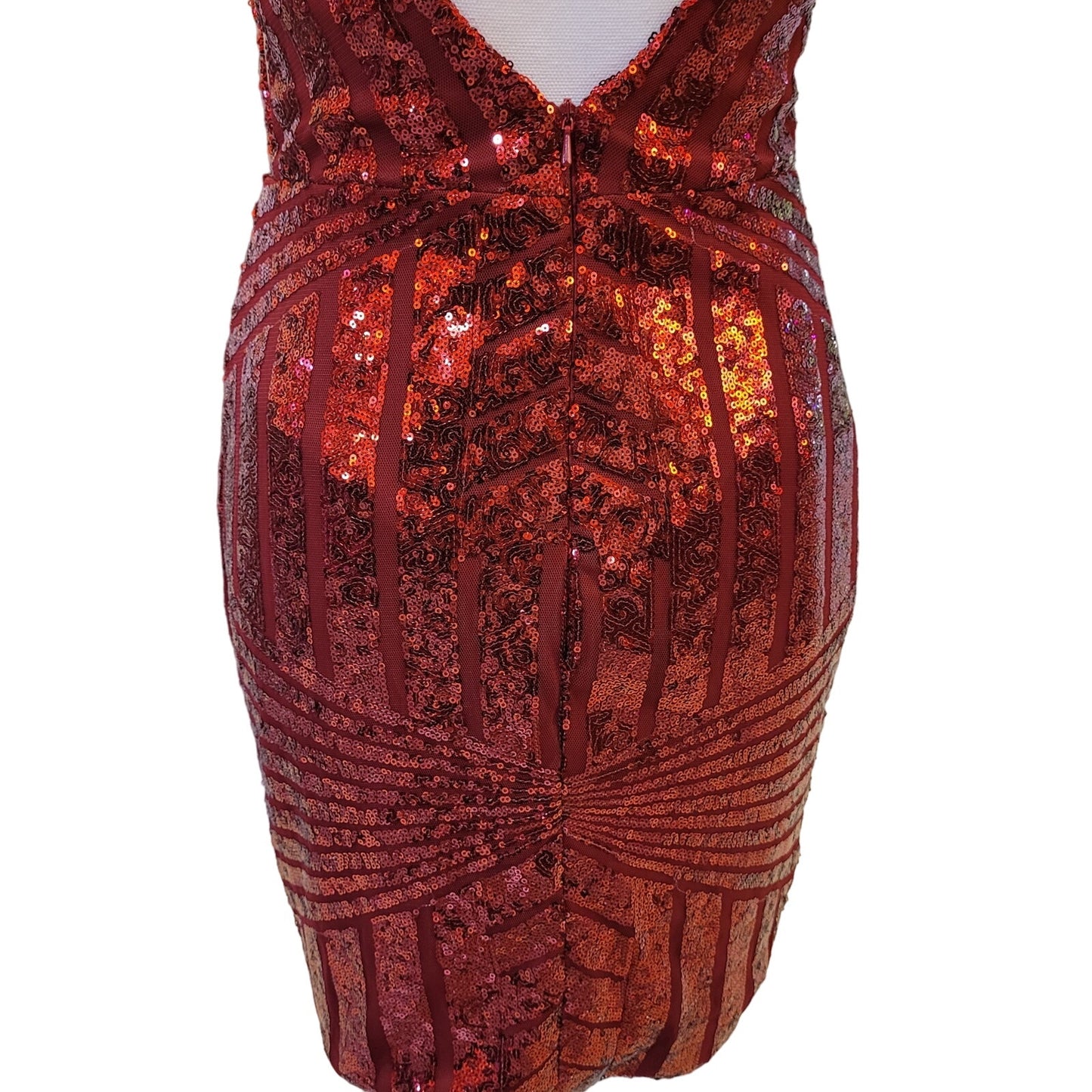 Women's Short Red Sequin Dress with V Neck and Low Back