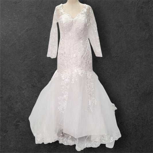 Long Sleeve Trumpet Style Wedding Dress with V Neck and Corset Back