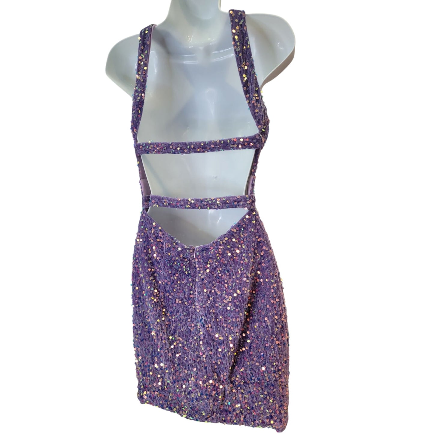 Women's Short Lavender Cross Bust Sequin Dress