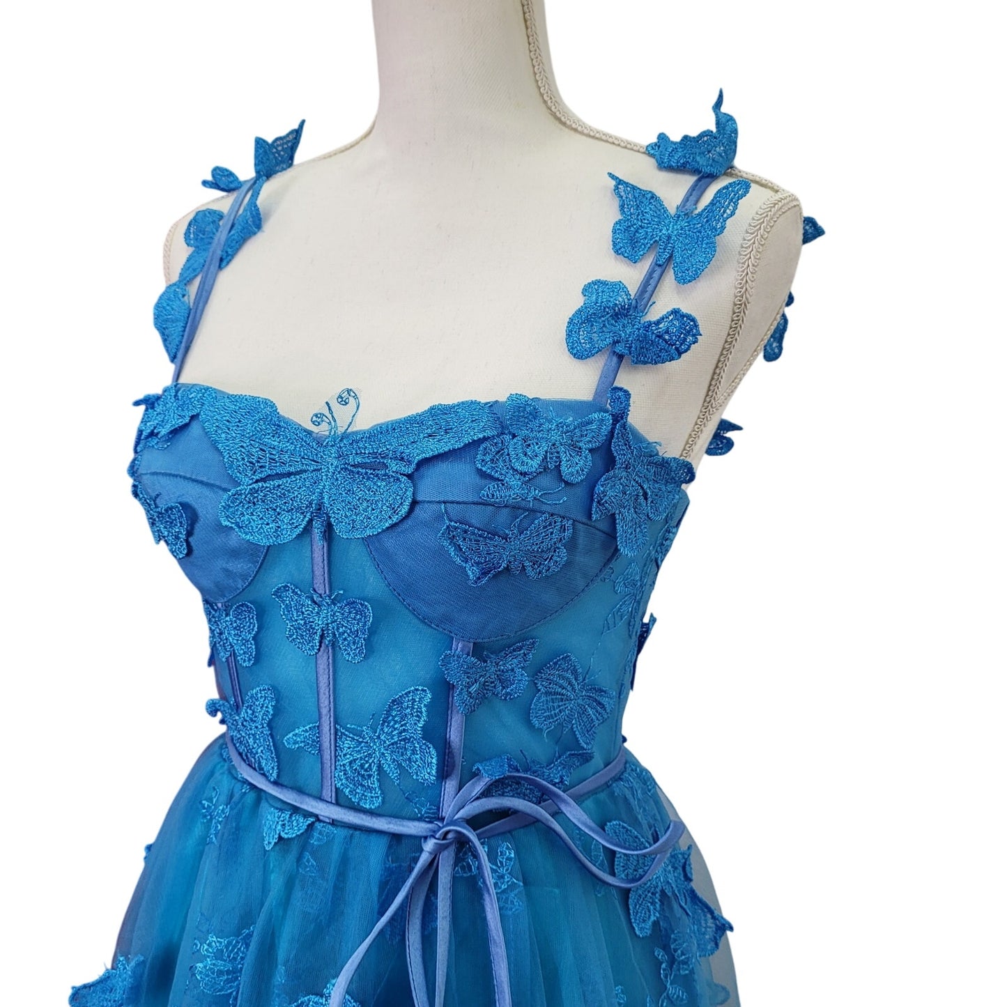 Women's Bright Blue Butterfly Dress with Corset Back