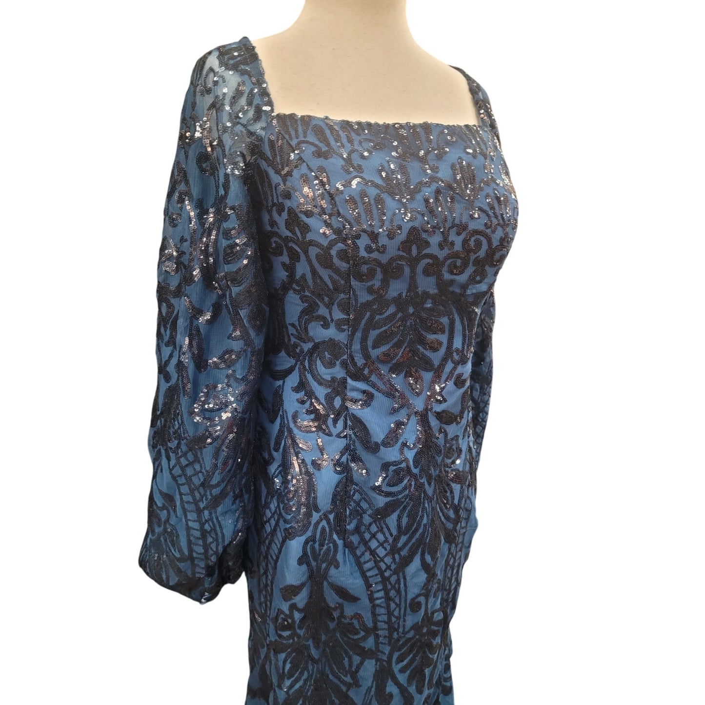 Long Sleeved Patterned Sequin Gown