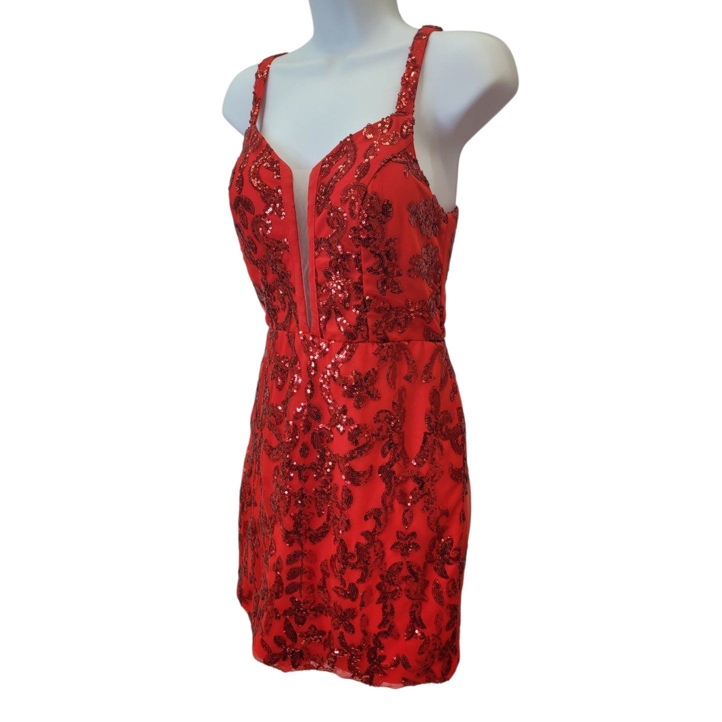 Women's Short Red Sequin Patterned Dress