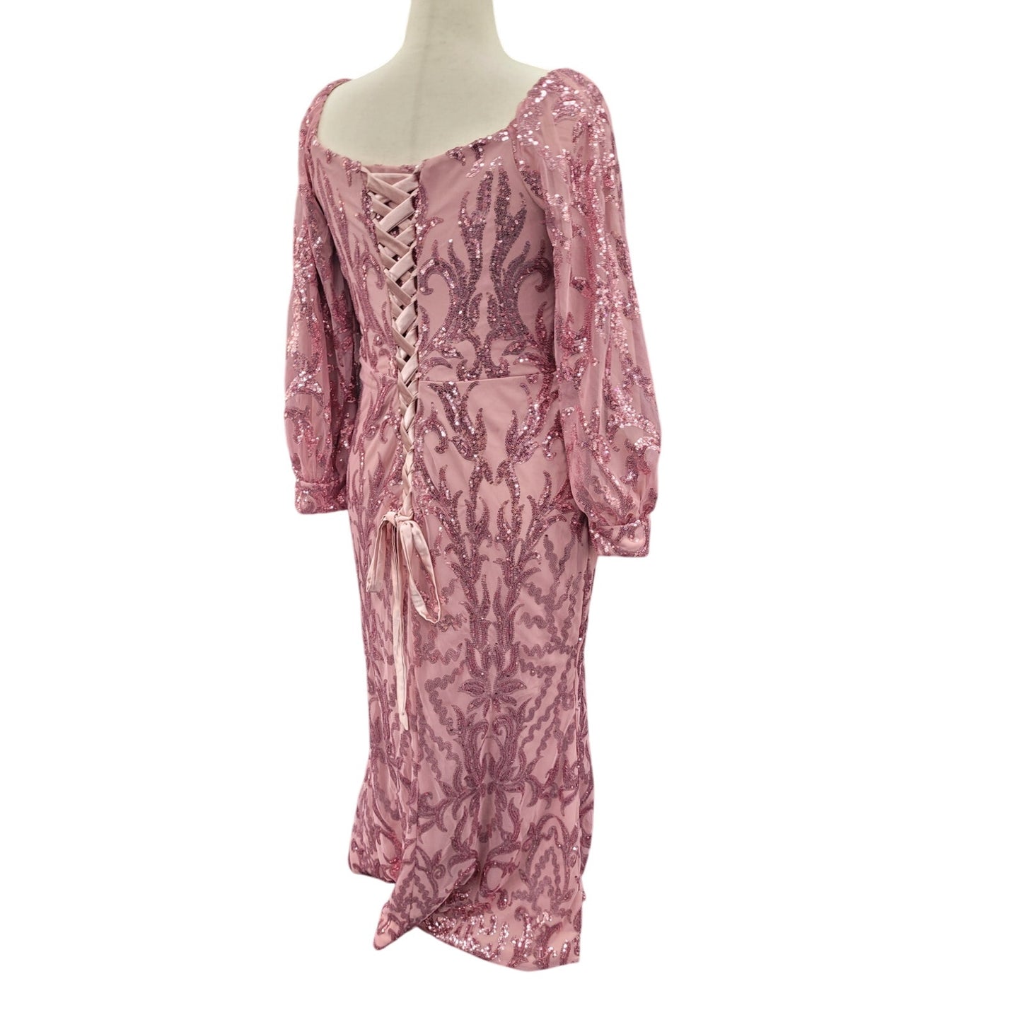 Long Sleeved Patterned Sequin Gown Size 18