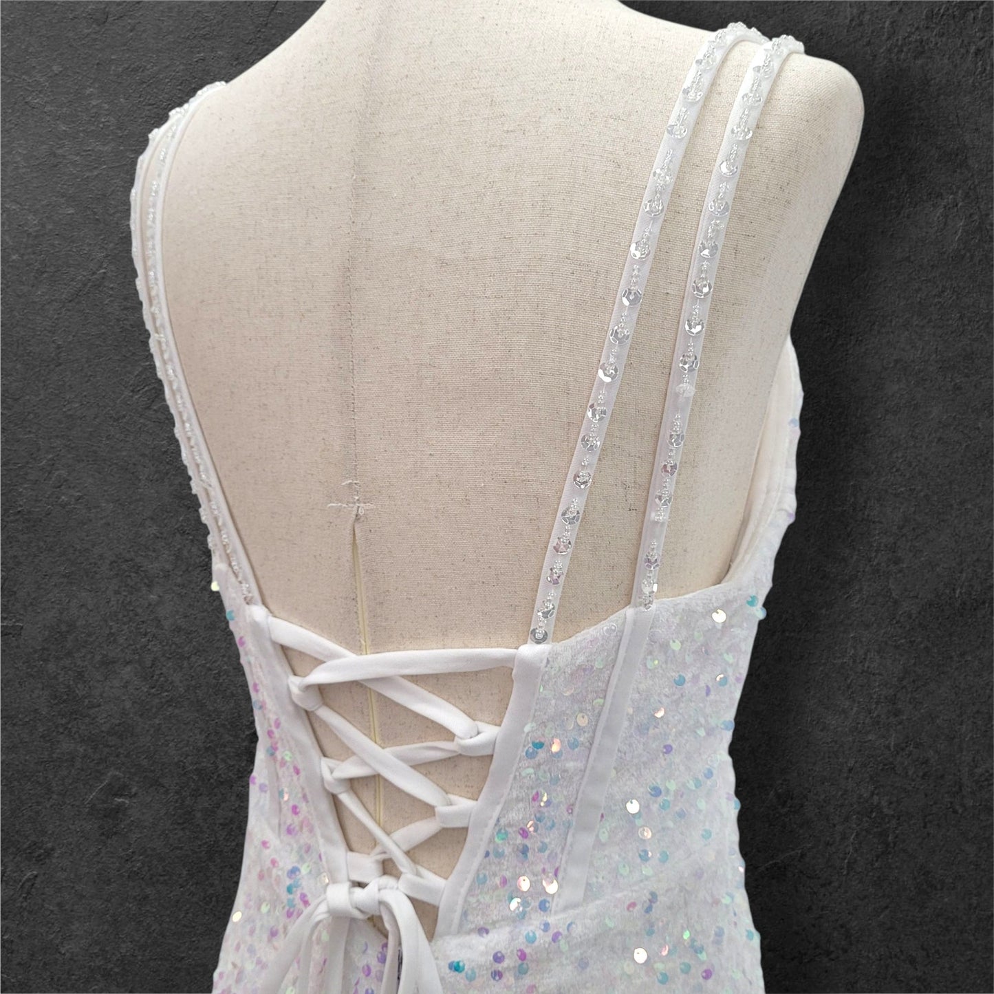 Stunning White Gown with Iridescent Sequins and Train