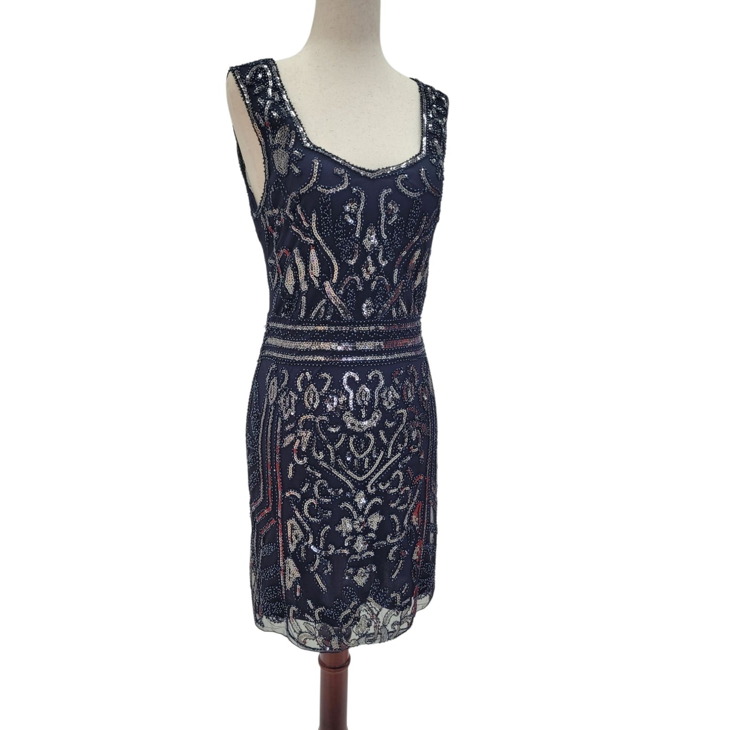 Navy Blue and Silver Sequin Cocktail Short Dress