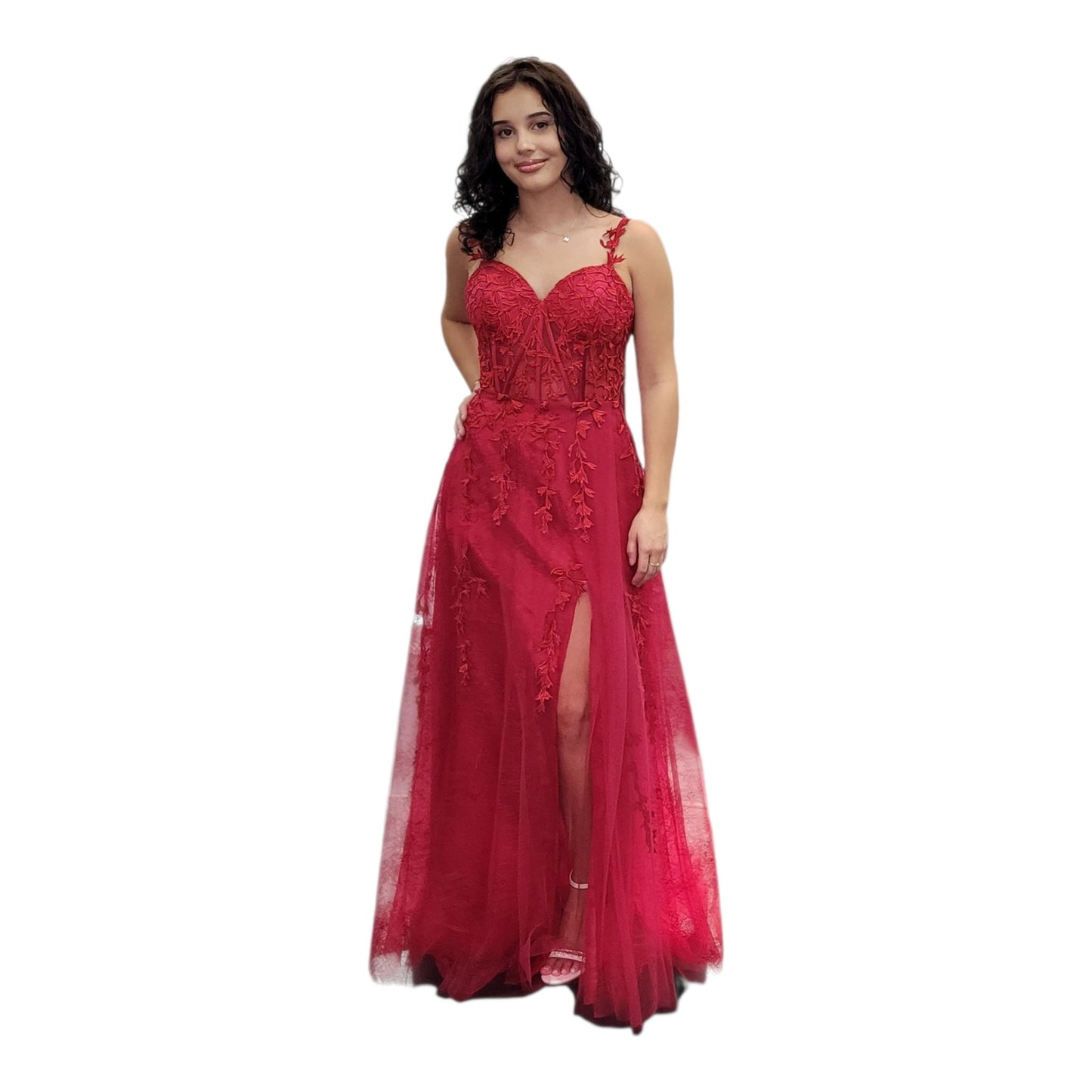 Red Vine Dress with Sweetheart Neckline and Classic A Line