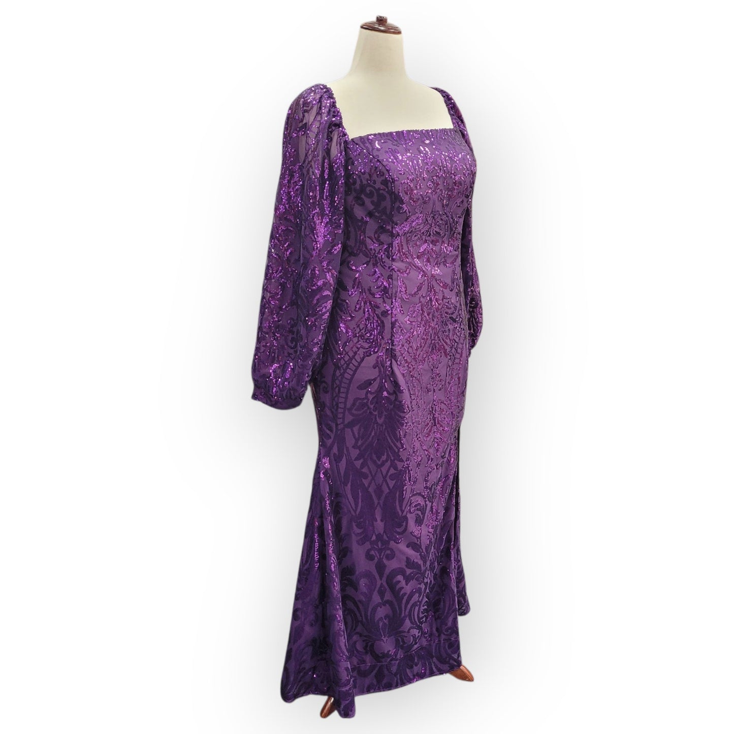 Long Sleeved Fitted Purple Sequin Dress