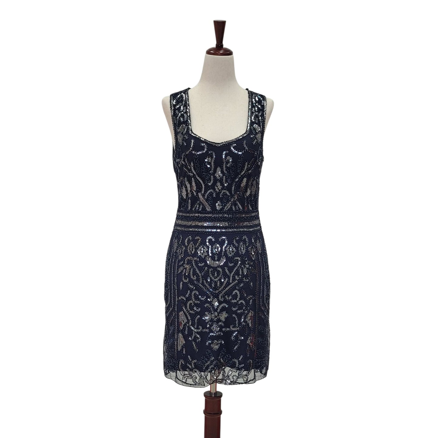 Navy Blue and Silver Sequin Cocktail Short Dress