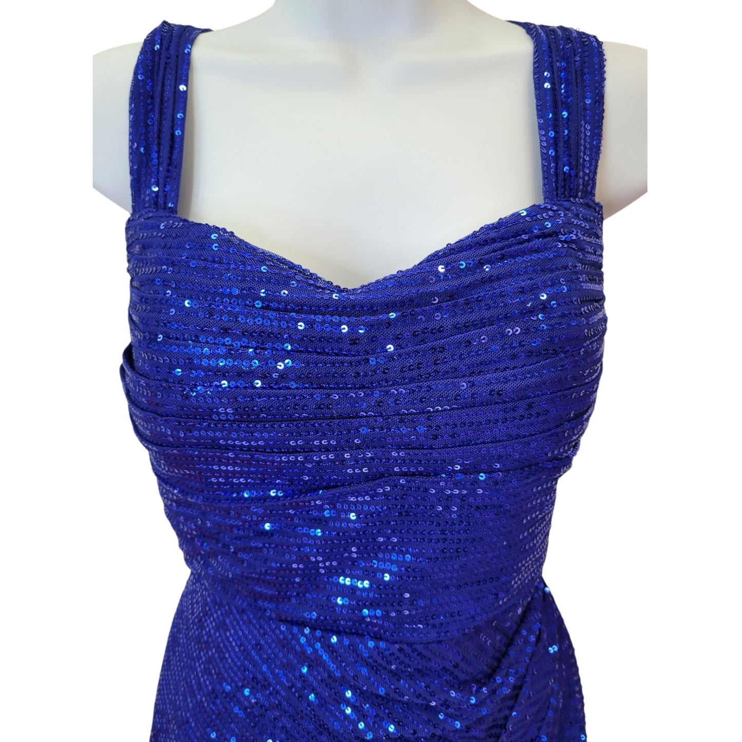 Women's Short Royal Blue Sequin Dress with Tie Back