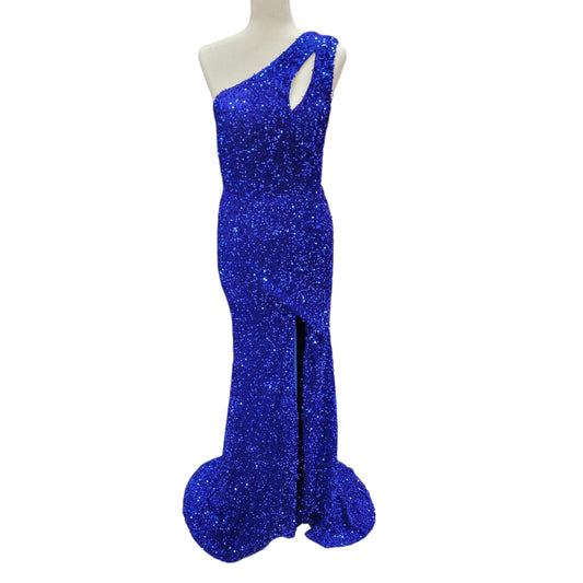 One Shoulder Cutout Sequin Gown with Train