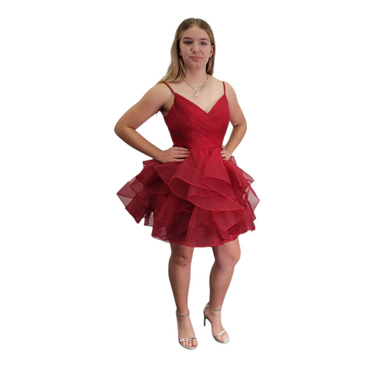 Short Tulle Sparkle Layered Dress with Mesh Top and Straps