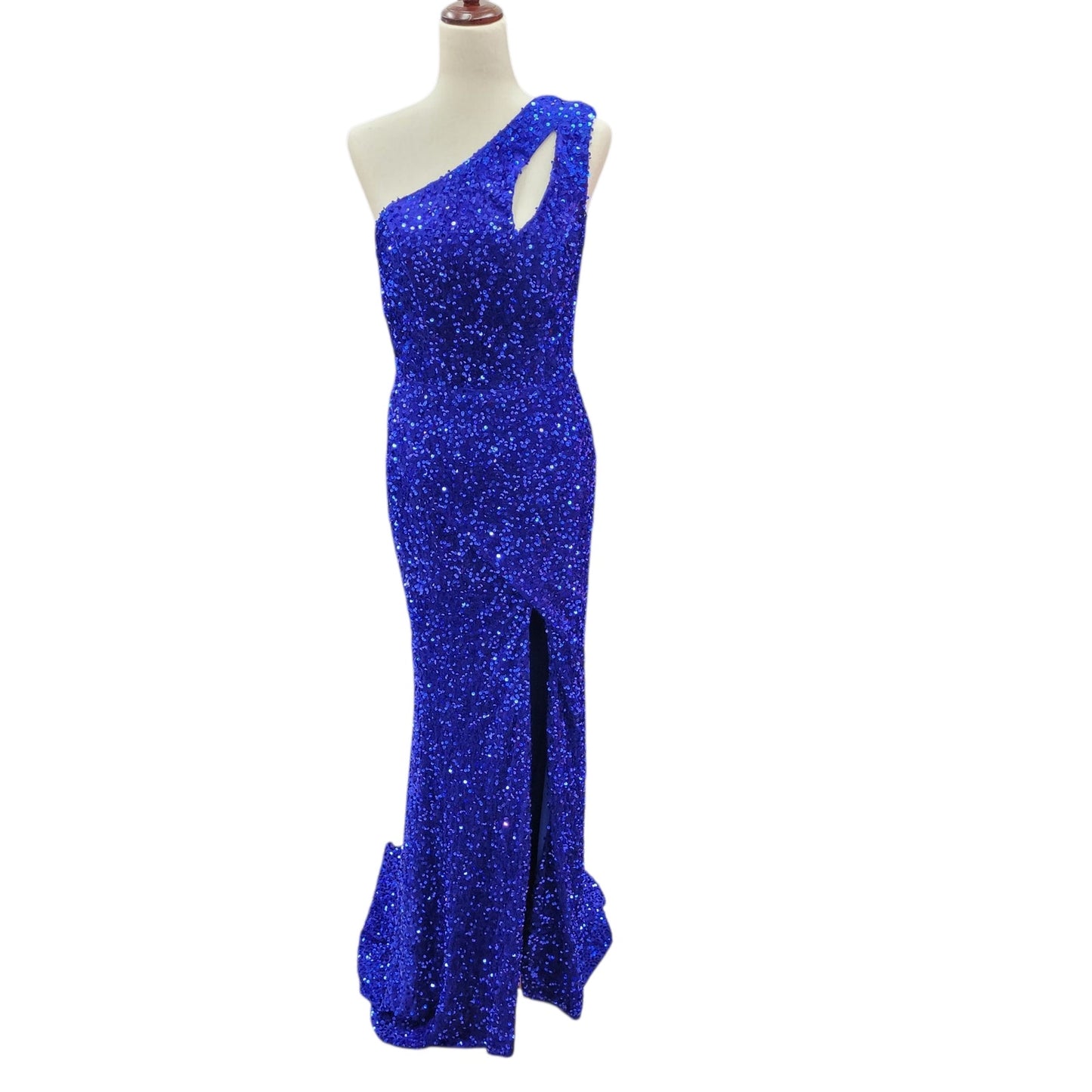 One Shoulder Cutout Sequin Gown with Train
