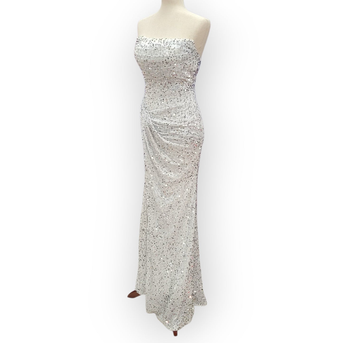 Strapless Sequin Gown with Leg Slit and Corset Back