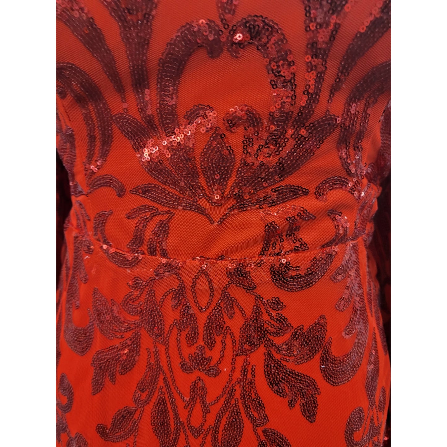 Long Sleeved Patterned Sequin Gown Bright Red Size 12