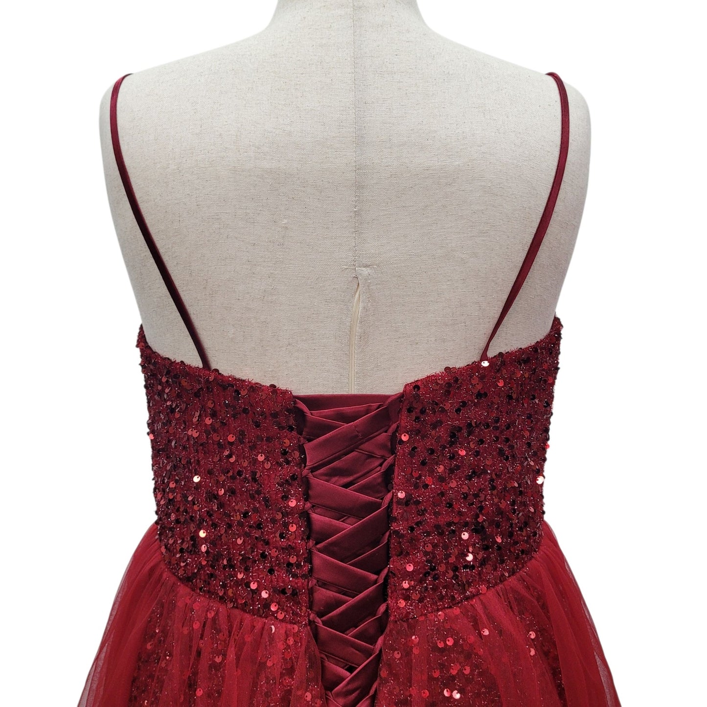 Red Short Cocktail Dress Sequin Top Tulle Skirt Size 18 XL