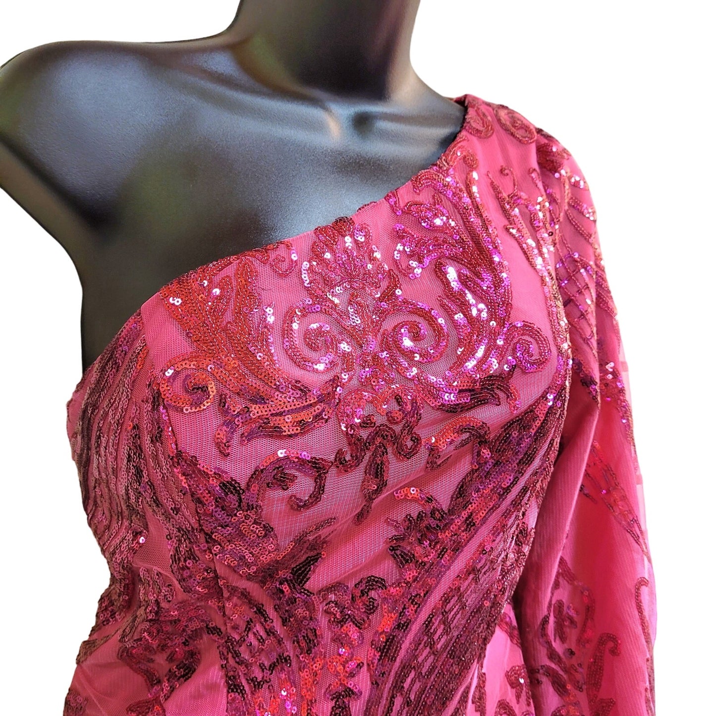 Women's Hot Pink Short Asymmetrical Formal Dress One Sleeve