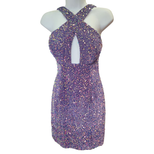 Women's Short Lavender Cross Bust Sequin Dress