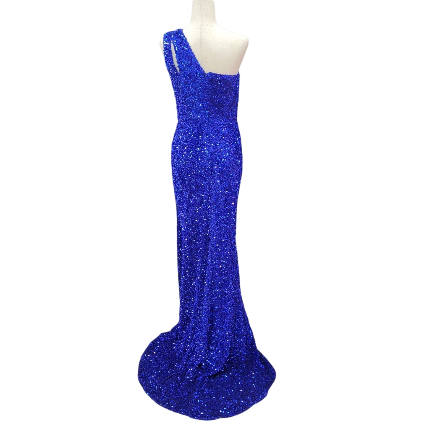 One Shoulder Cutout Sequin Gown with Train