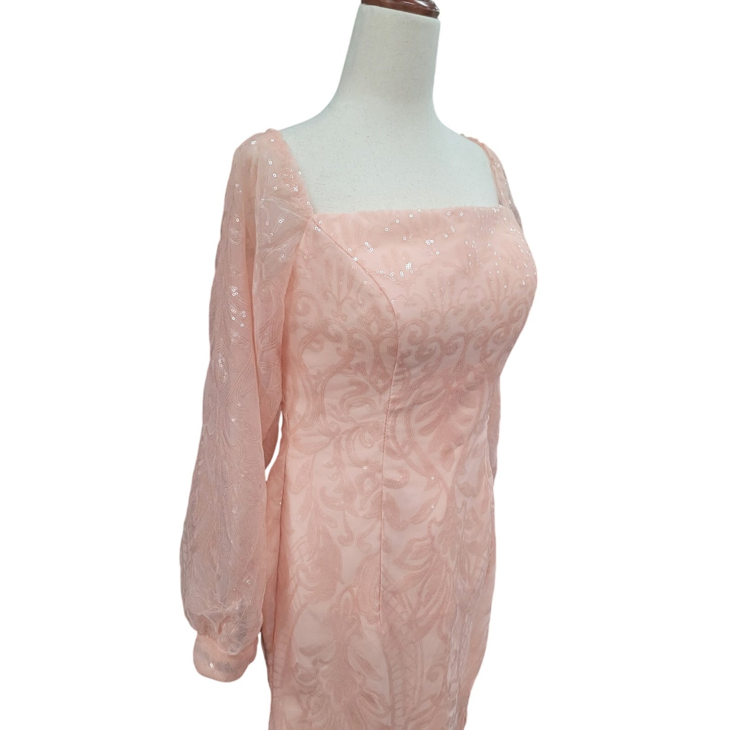 Long Sleeved Patterned Sequin Gown