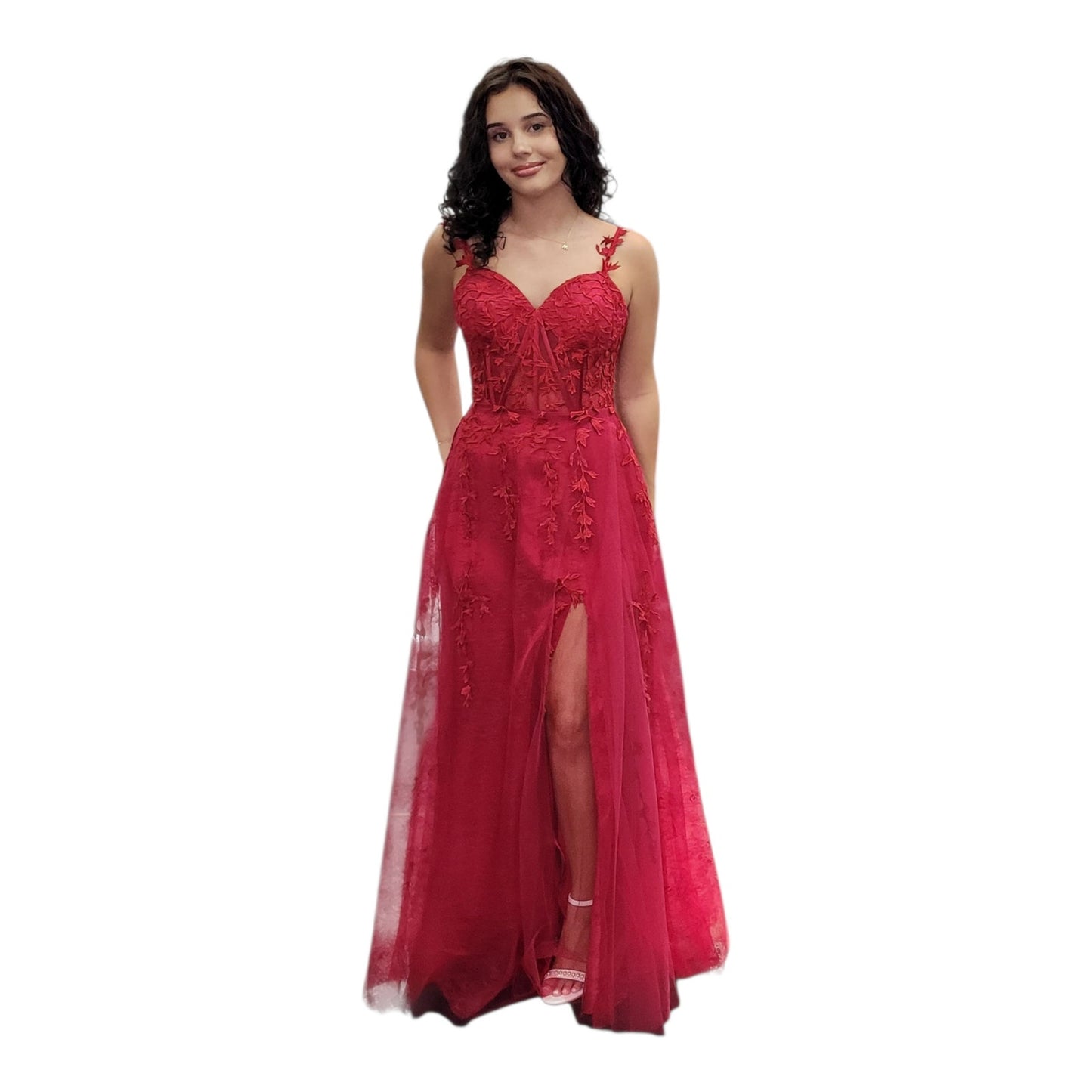 Red Vine Dress with Sweetheart Neckline and Classic A Line