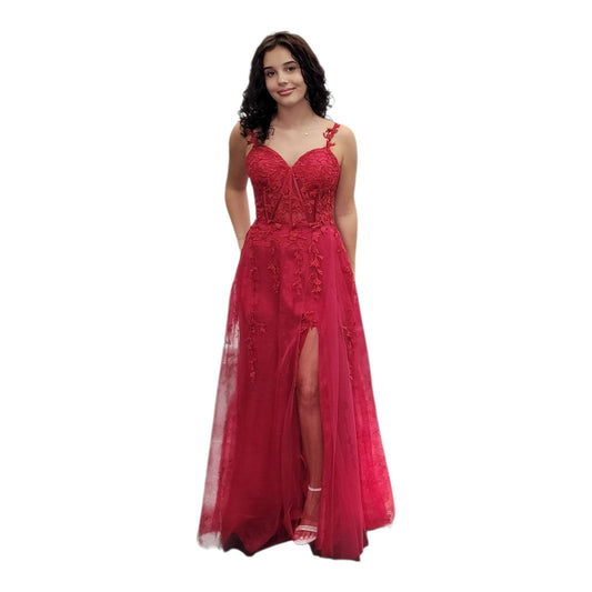 Red Vine Dress with Sweetheart Neckline and Classic A Line