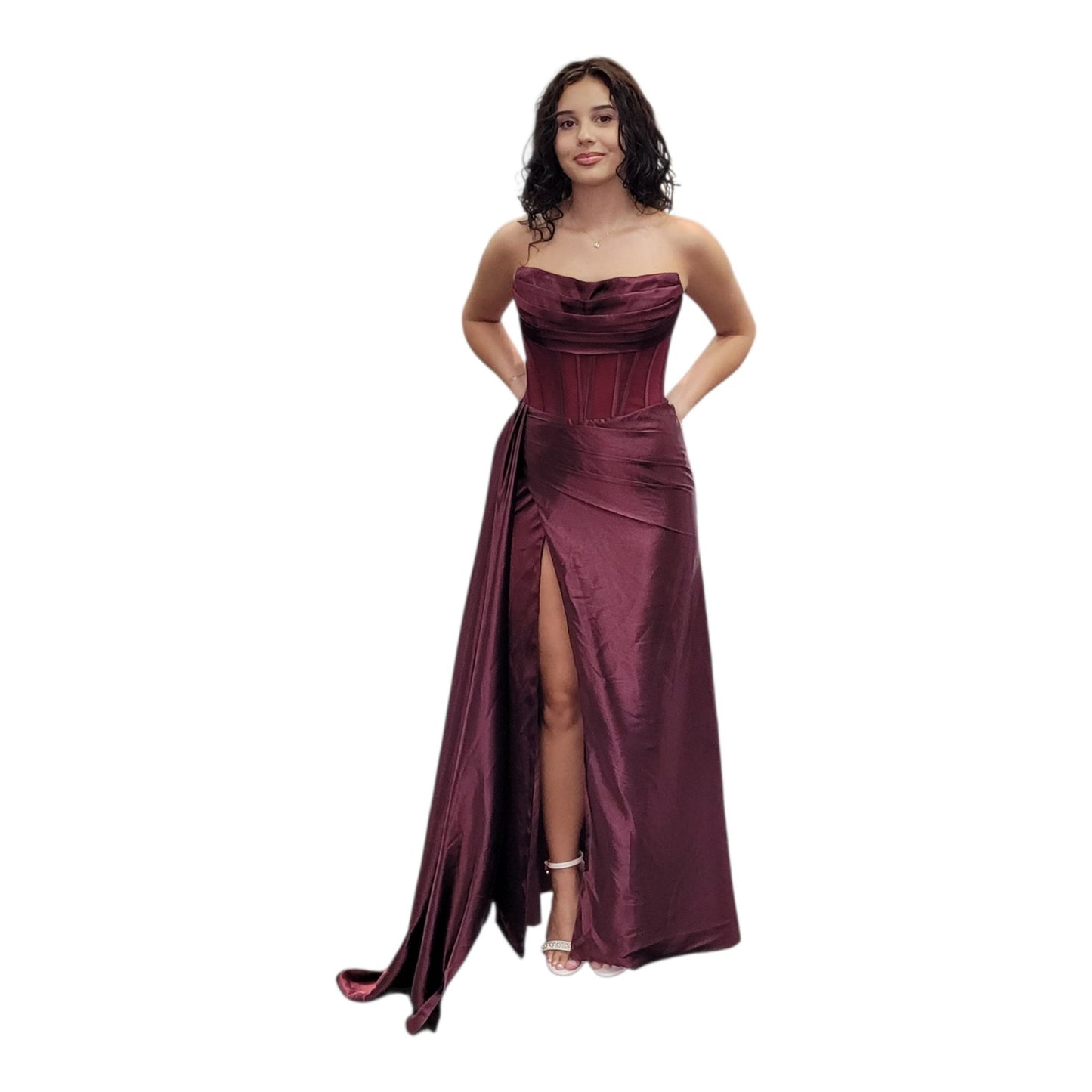 Strapless Silky Gown Burgundy Size 6 Medium