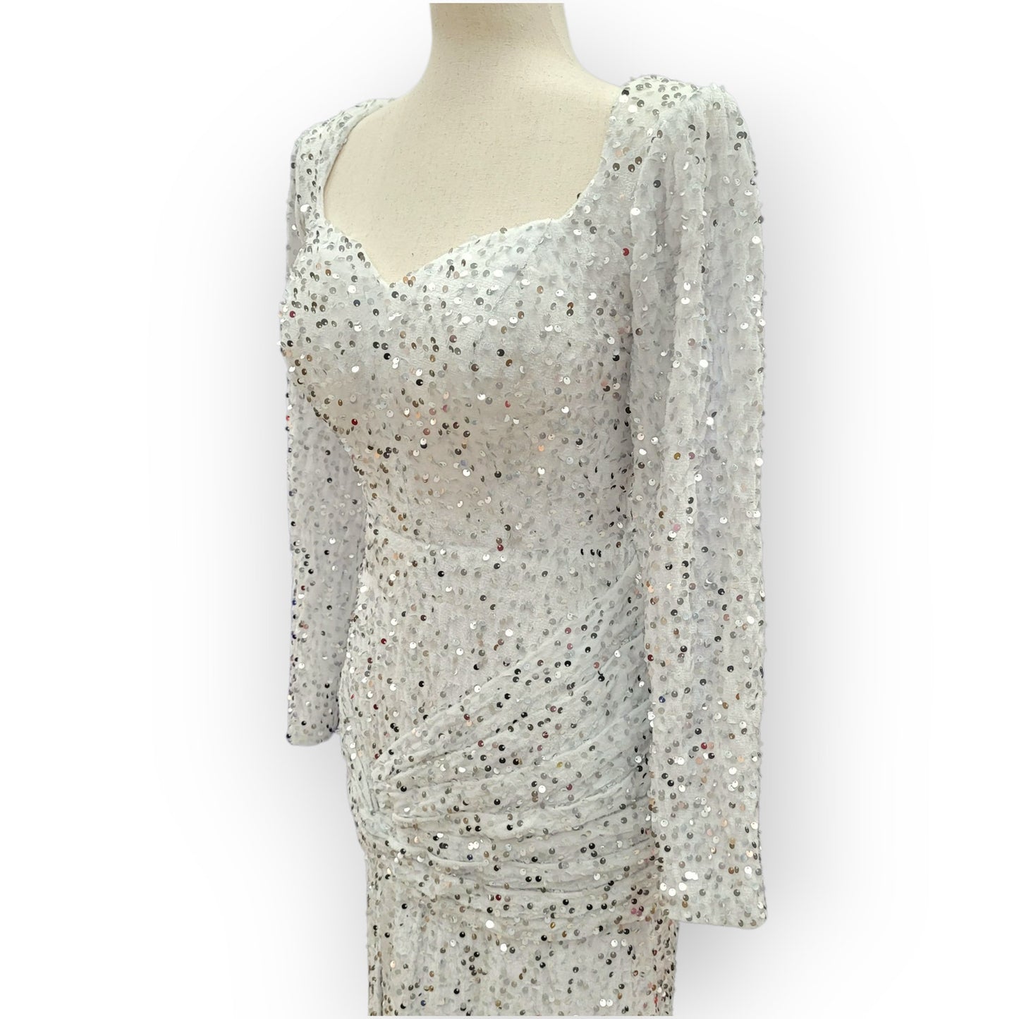 Fitted Long Sleeve Sequin Gown with Leg Slit and Corset Back