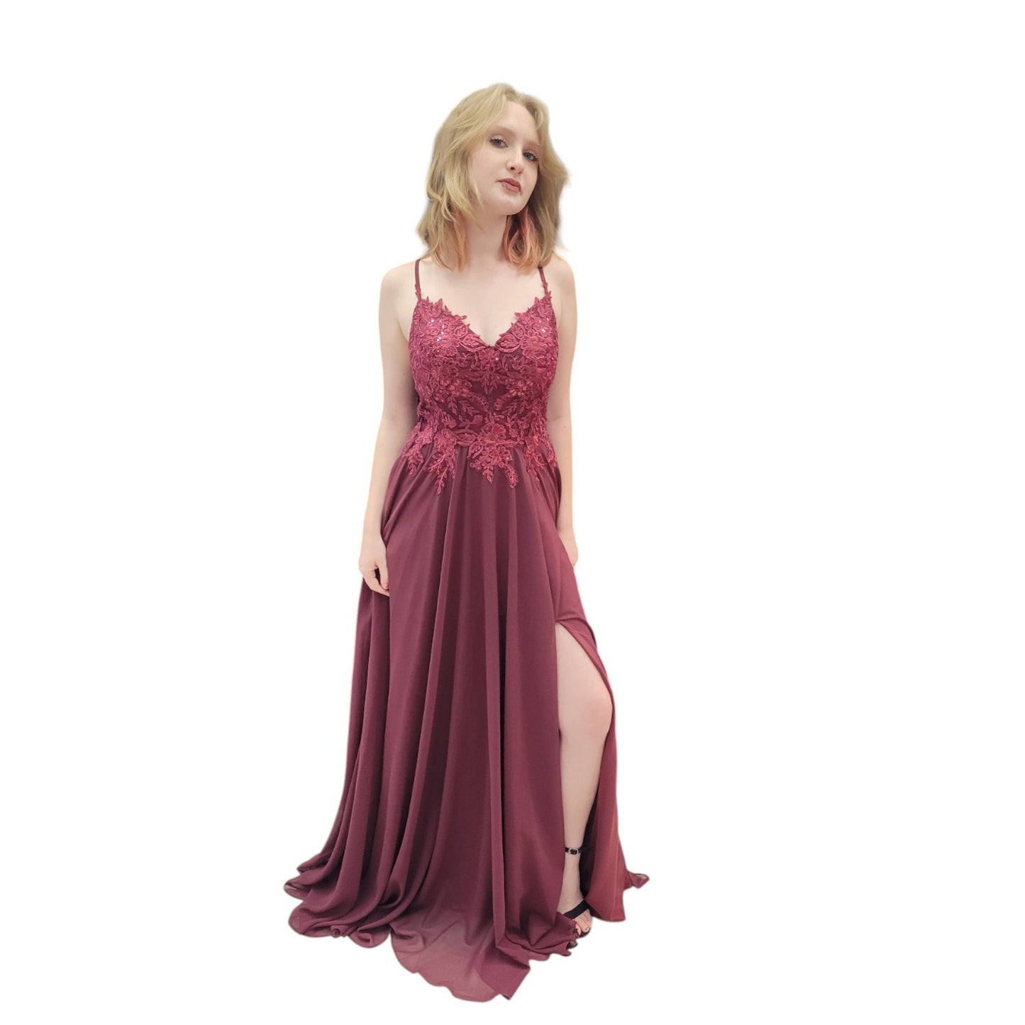 Chiffon Formal Gown with Detailed Bodice and V Neckline
