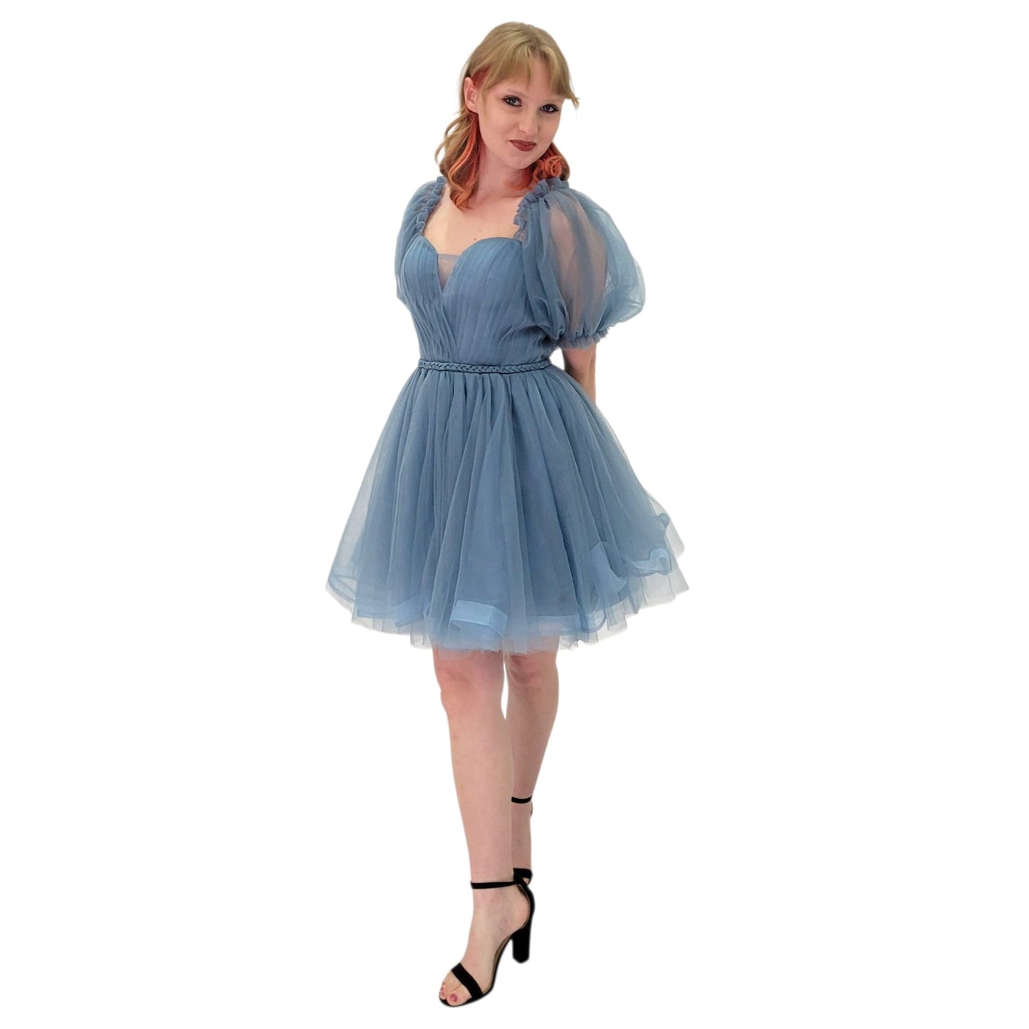 Short Tulle Cocktail Dress with Rope Belted Waist and Corset Back