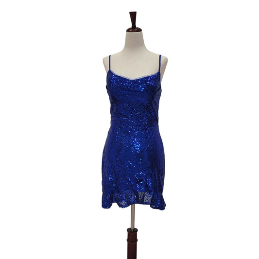 Women's Short Royal Blue Sequin Dress with Corset Back