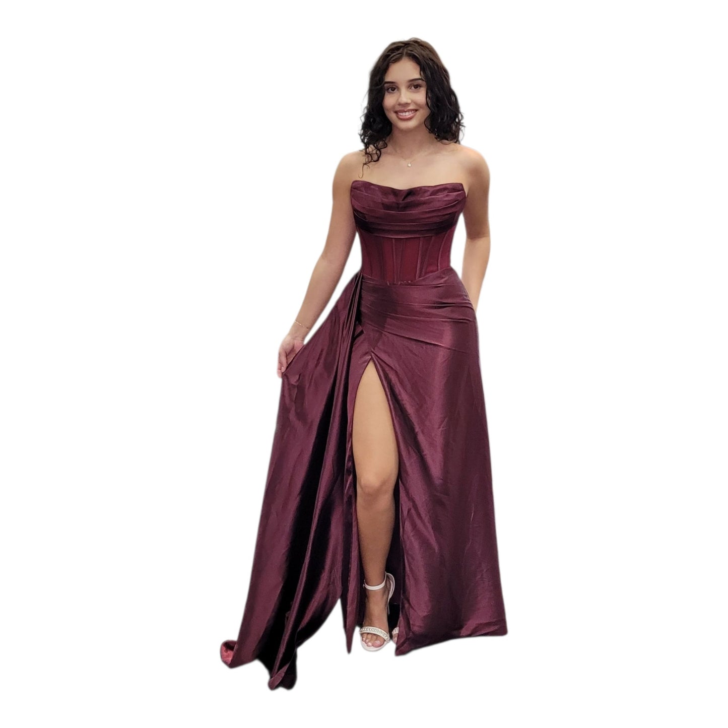 Strapless Silky Gown Burgundy Size 6 Medium