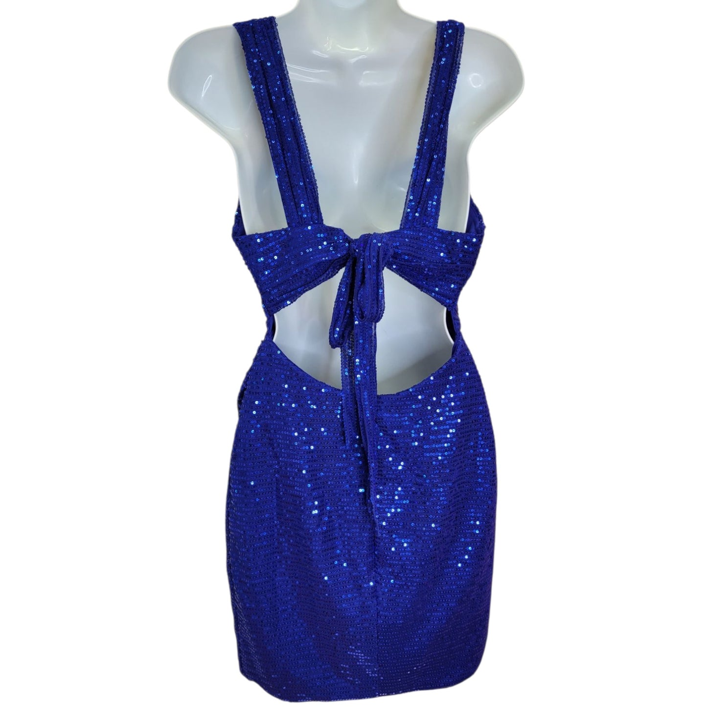 Women's Short Royal Blue Sequin Dress with Tie Back