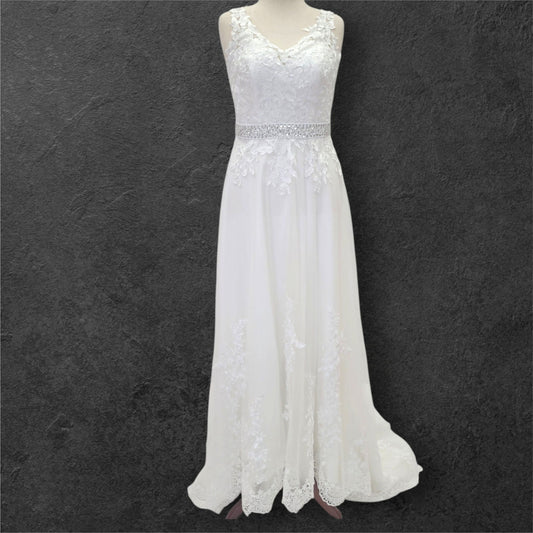 A Line Wedding Dress Silver Belt and Long Train