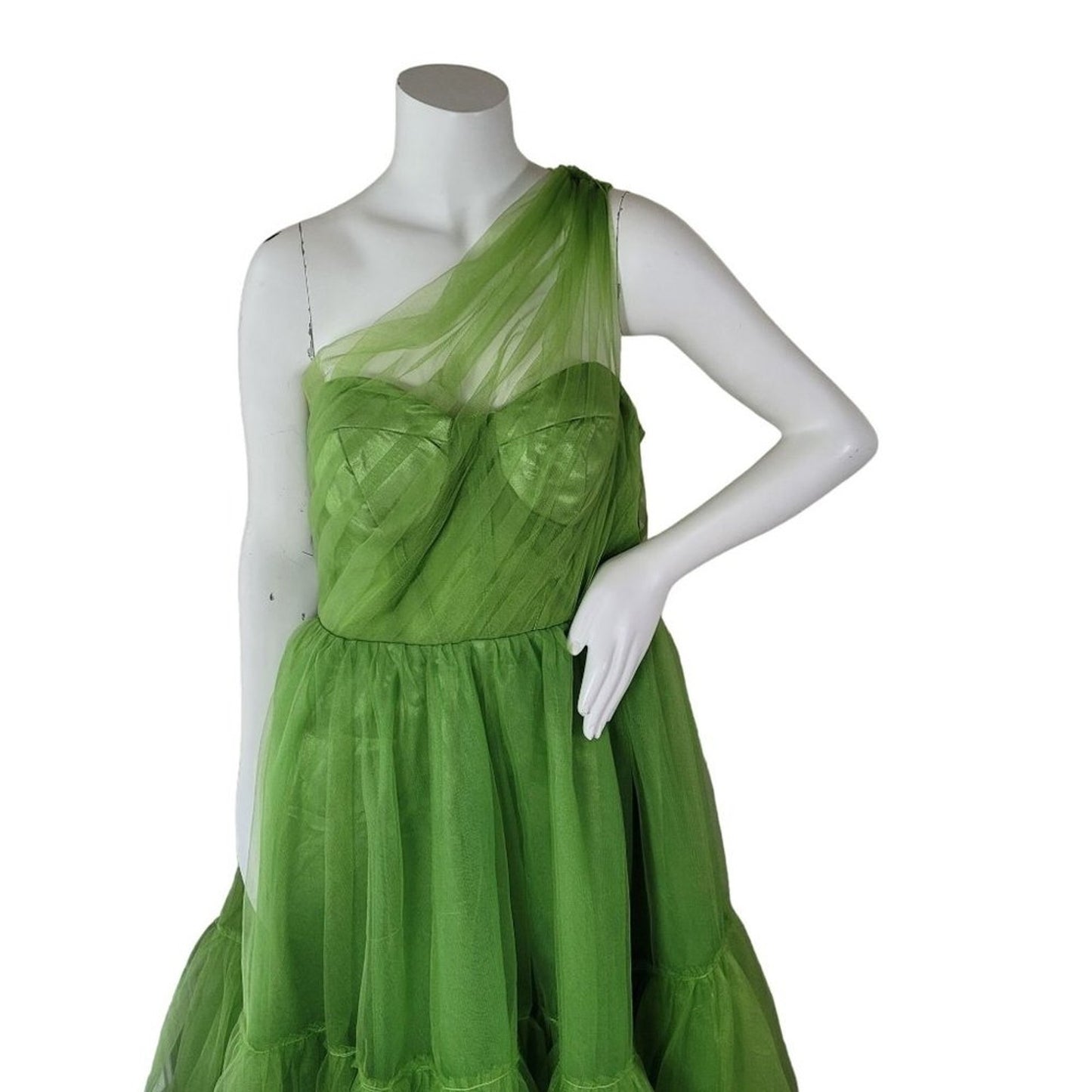 Green Formal Dress Short One Shoulder Size 16
