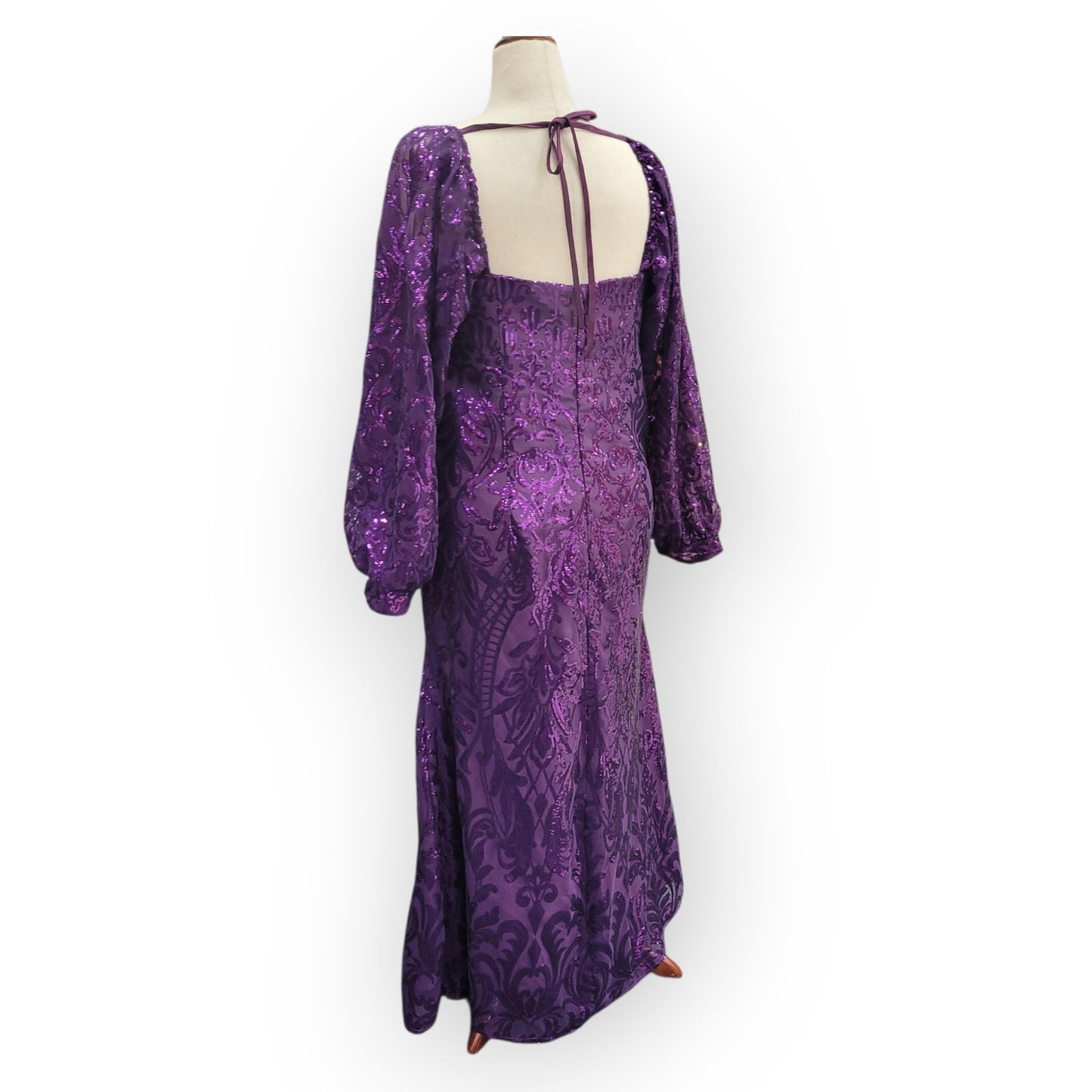 Long Sleeved Fitted Purple Sequin Dress