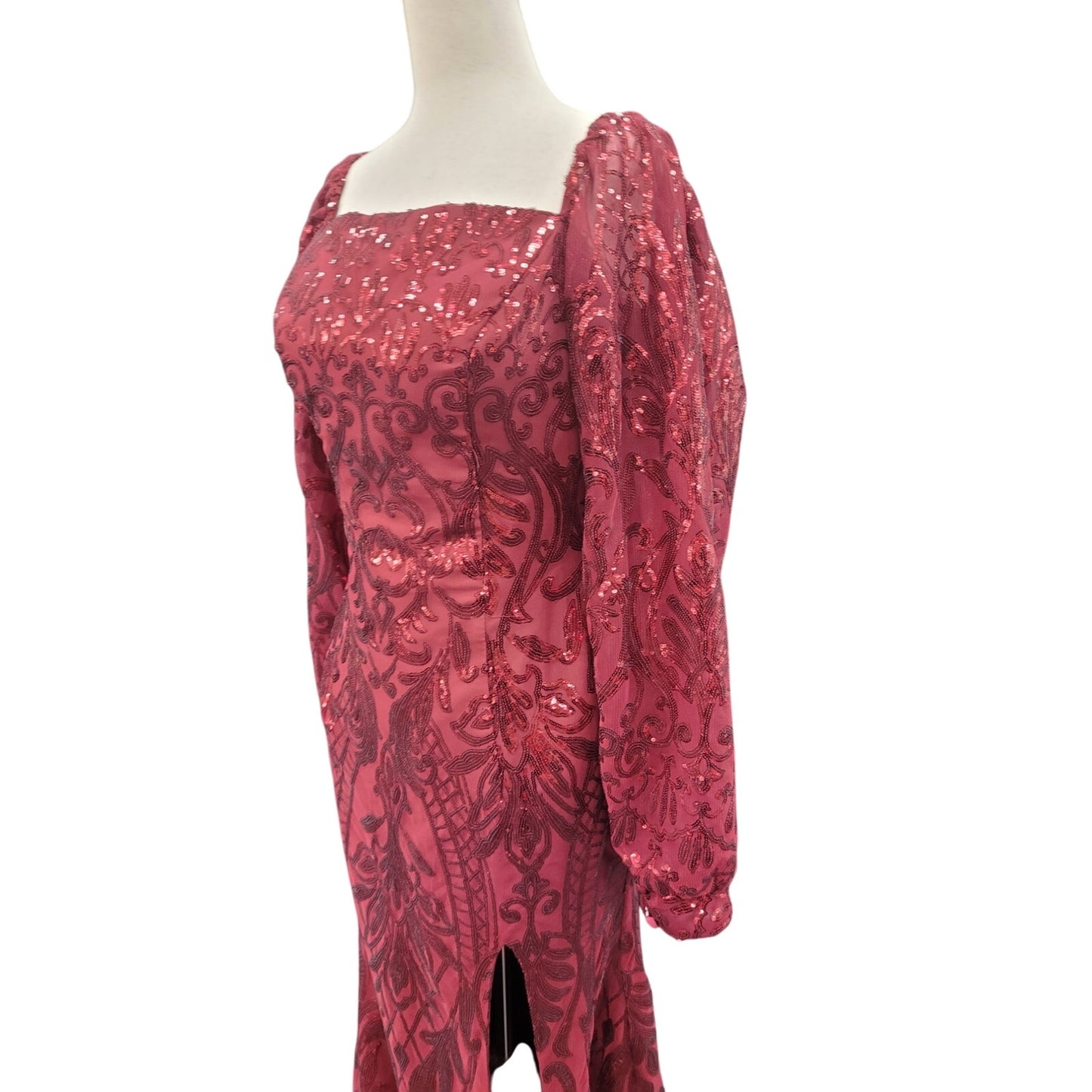 Long Sleeved Patterned Sequin Gown