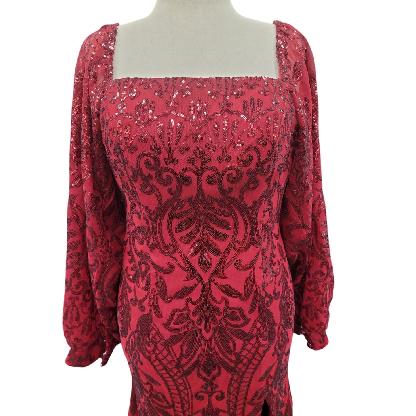 Long Sleeved Patterned Sequin Gown