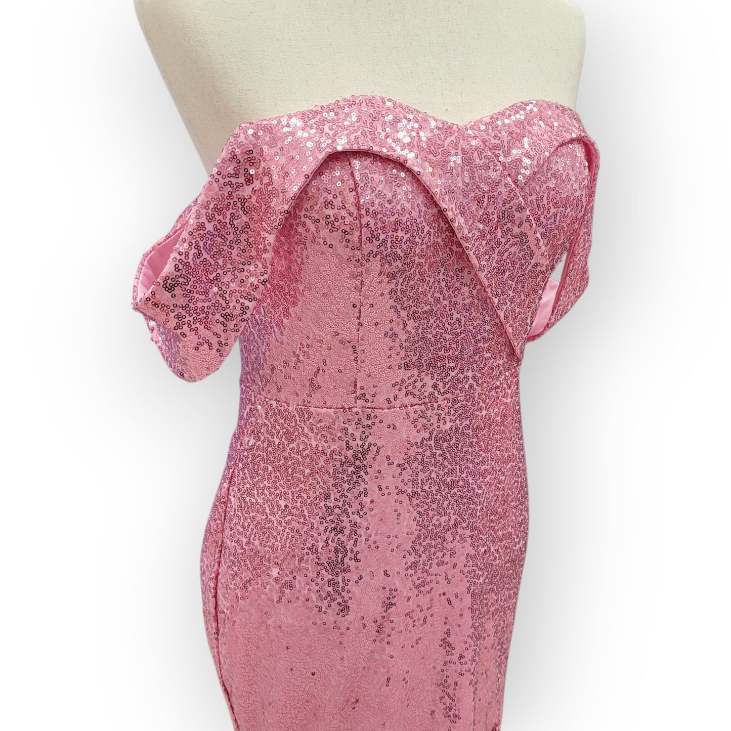 Rose Pink Off Shoulder Sequin Gown