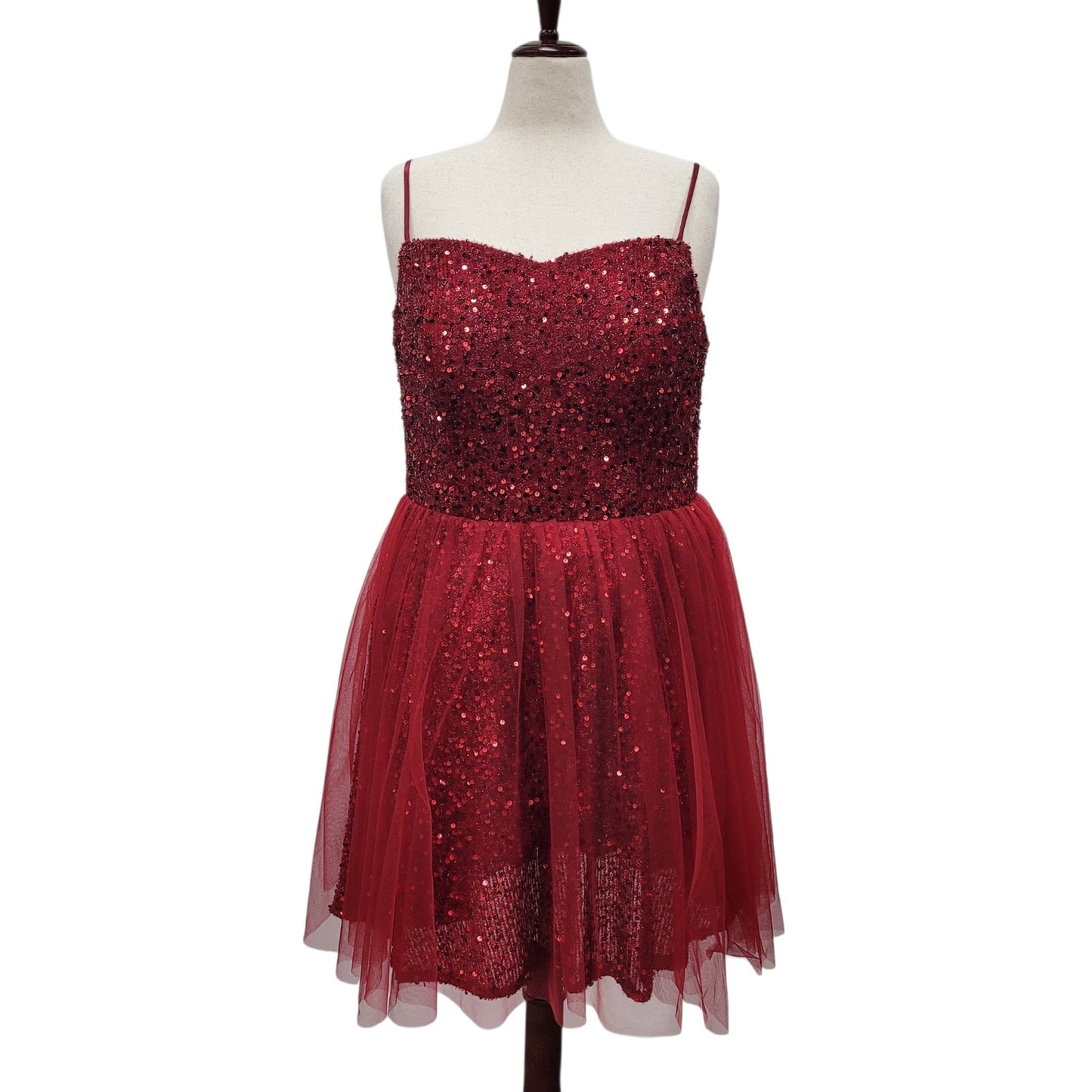 Red Short Cocktail Dress Sequin Top Tulle Skirt Size 18 XL