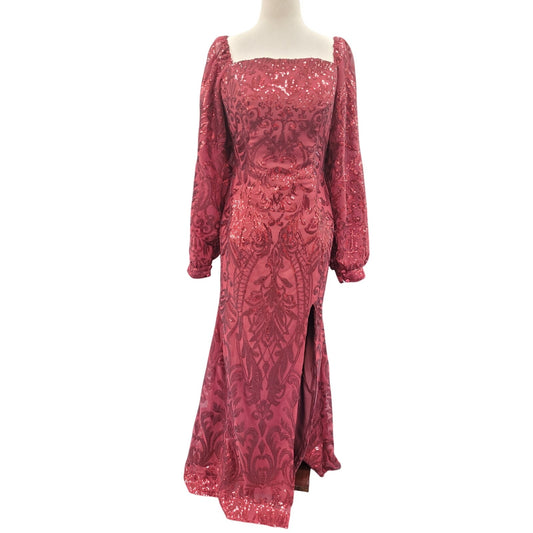 Long Sleeved Patterned Sequin Gown