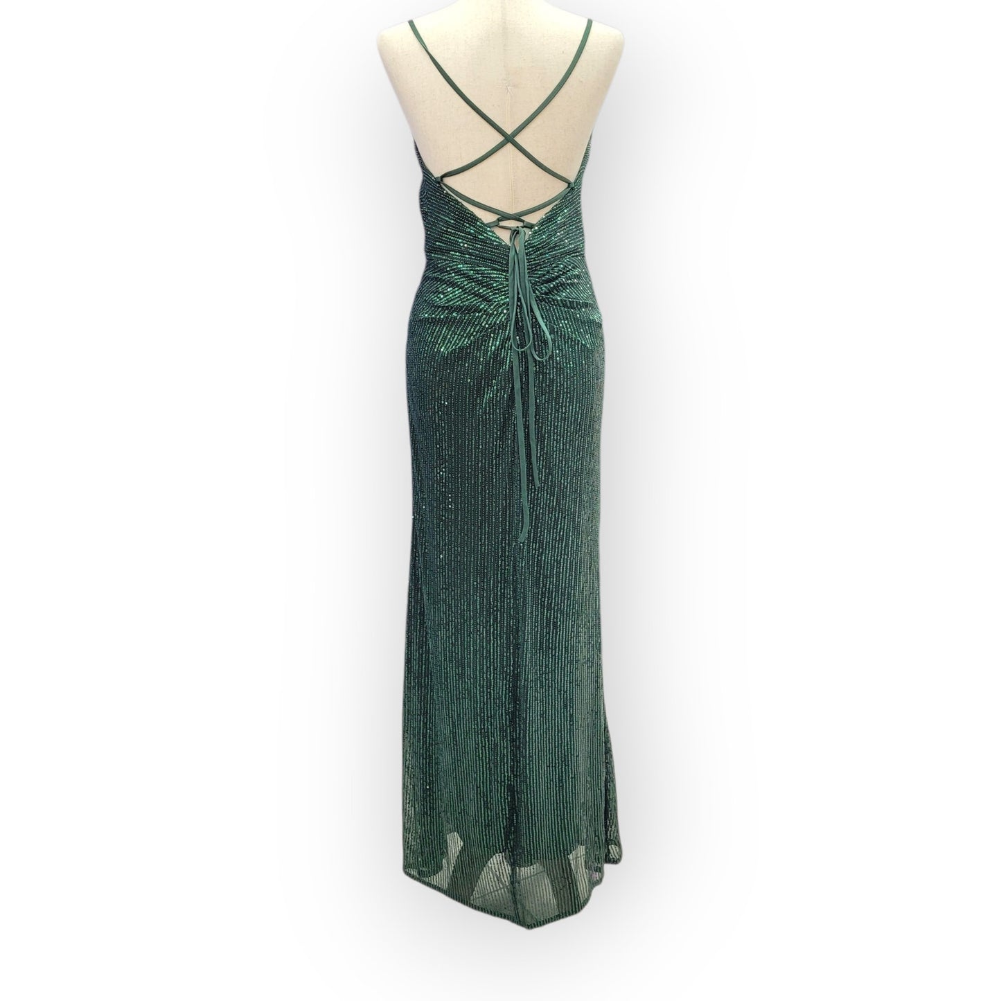 Strappy Evergreen Sequin Gown with Corset Back