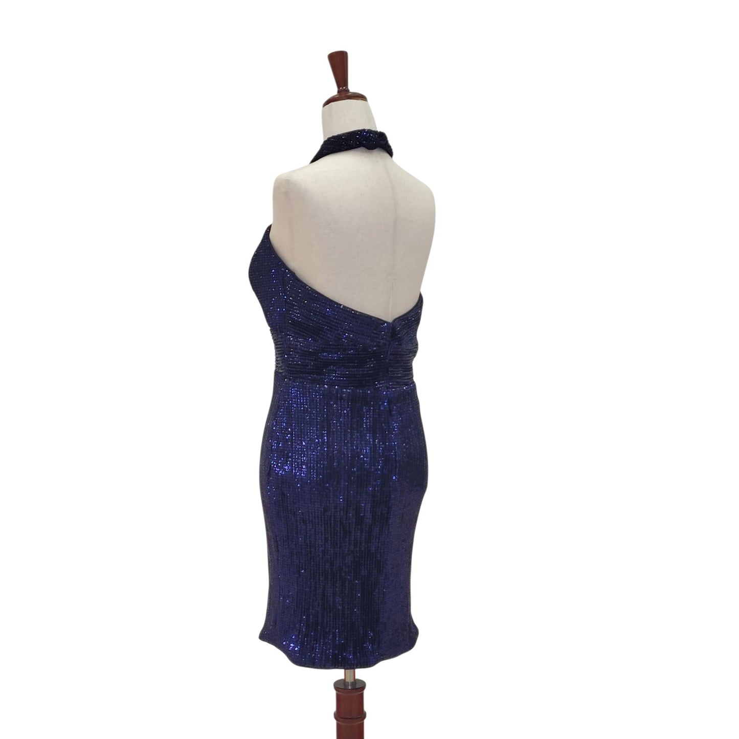 Navy Blue Cross Halter Sequin Cocktail Dress with Peekaboo Cutout