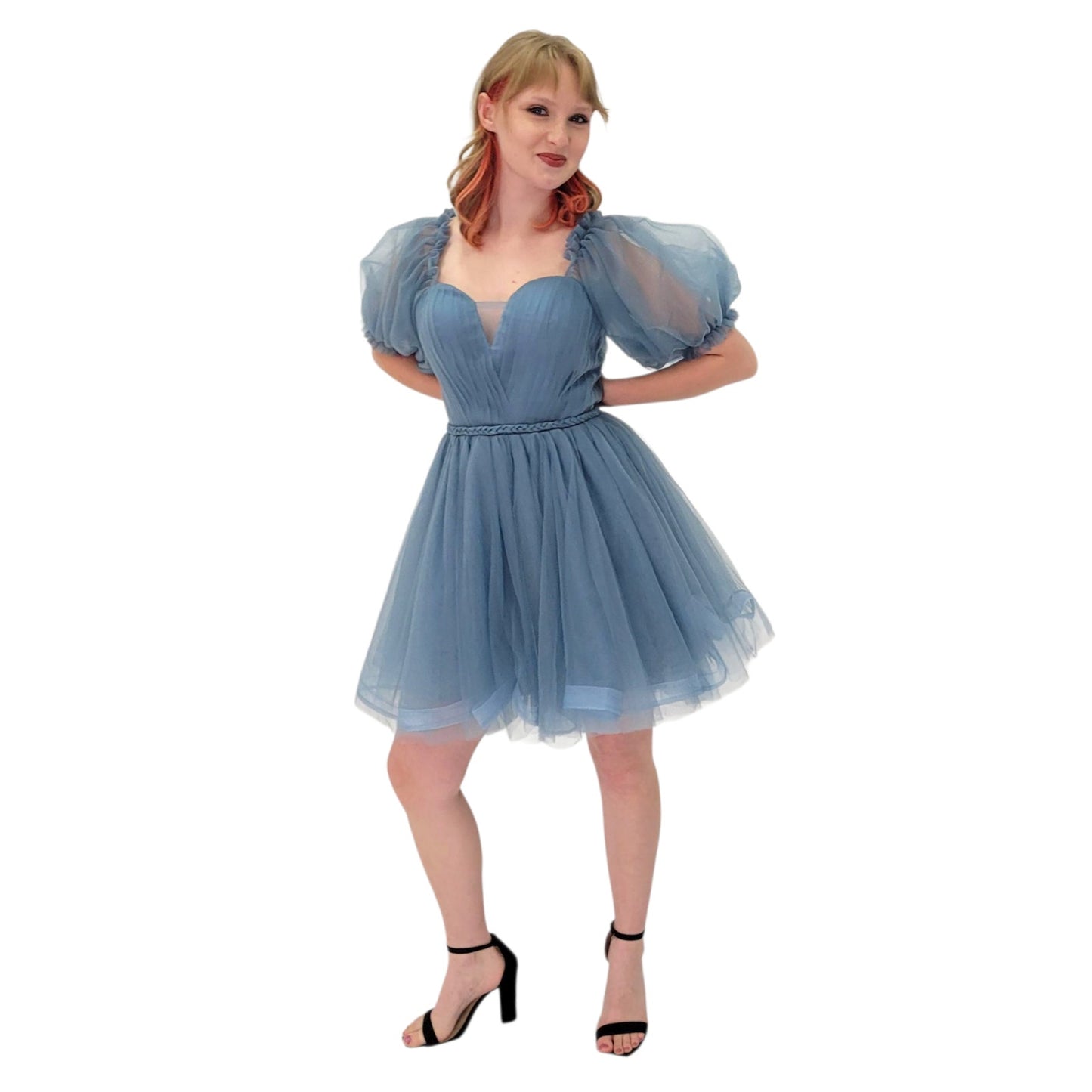 Short Tulle Cocktail Dress with Rope Belted Waist and Corset Back