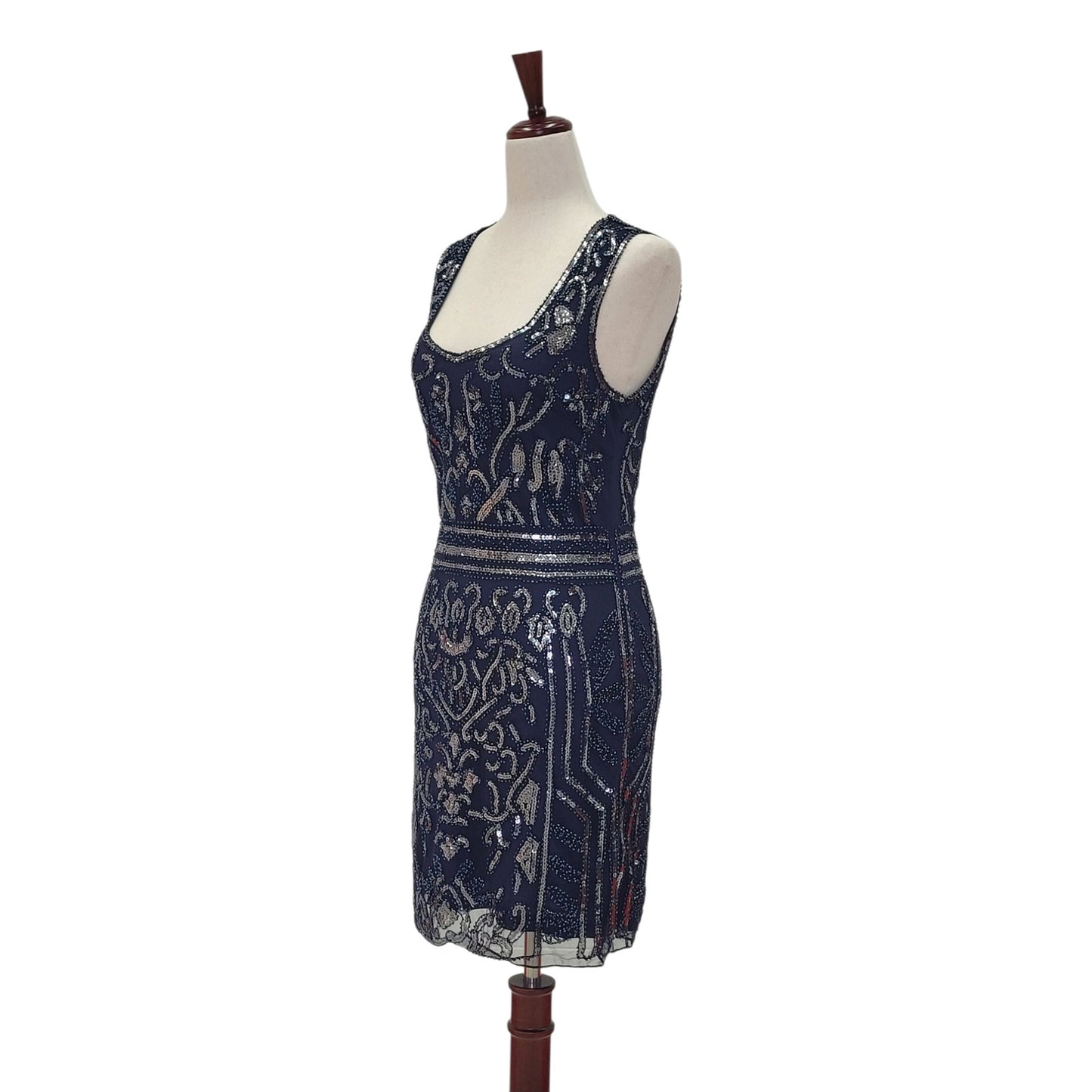Navy Blue and Silver Sequin Cocktail Short Dress