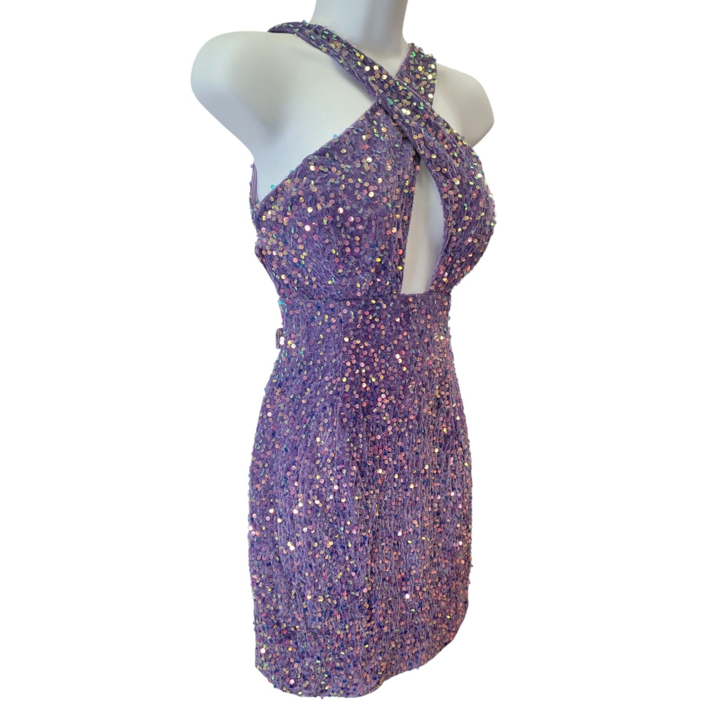 Women's Short Lavender Cross Bust Sequin Dress